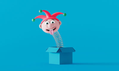 Funny Jack in the box on the blue background